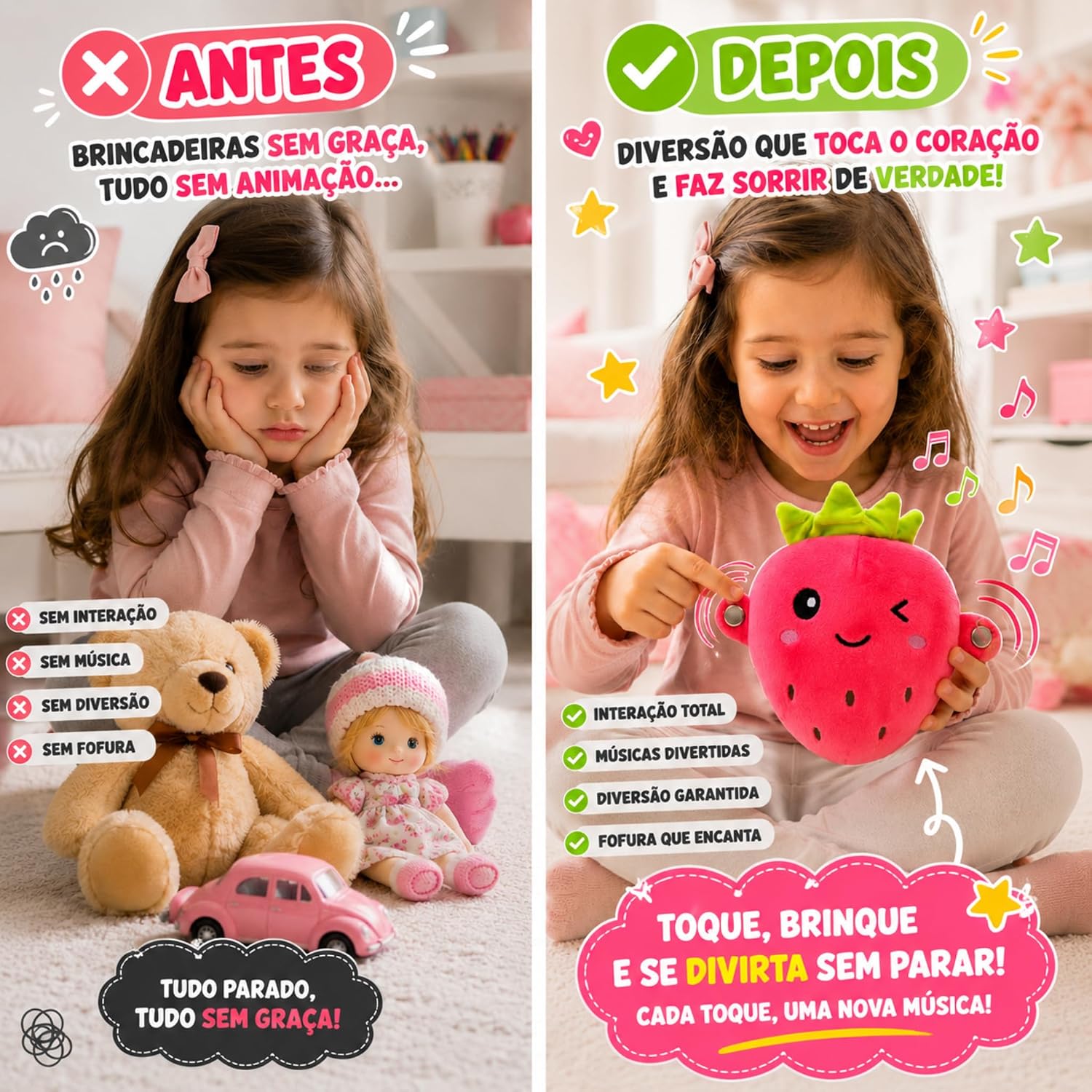 Interactive Sensory Musical Plush Toy for Kids – Banana/Strawberry/Carrot Style with Touch Sensors, Human Contact Sensor, and Sound