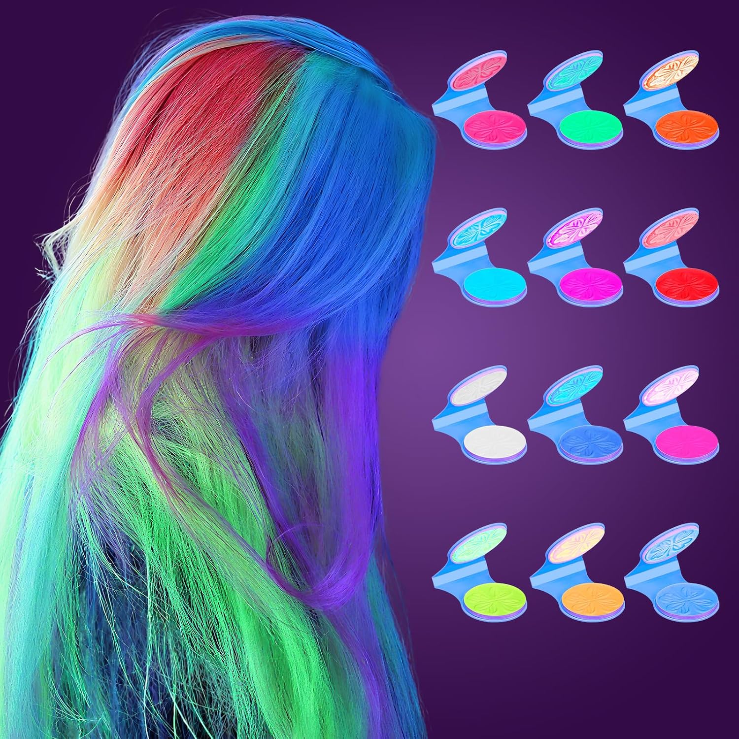 Temporary Hair Chalk Set – 6/12 Colors, UV Reactive Neon Hair Color, Washable Blacklight Hair Chalk for Halloween, Cosplay & Parties