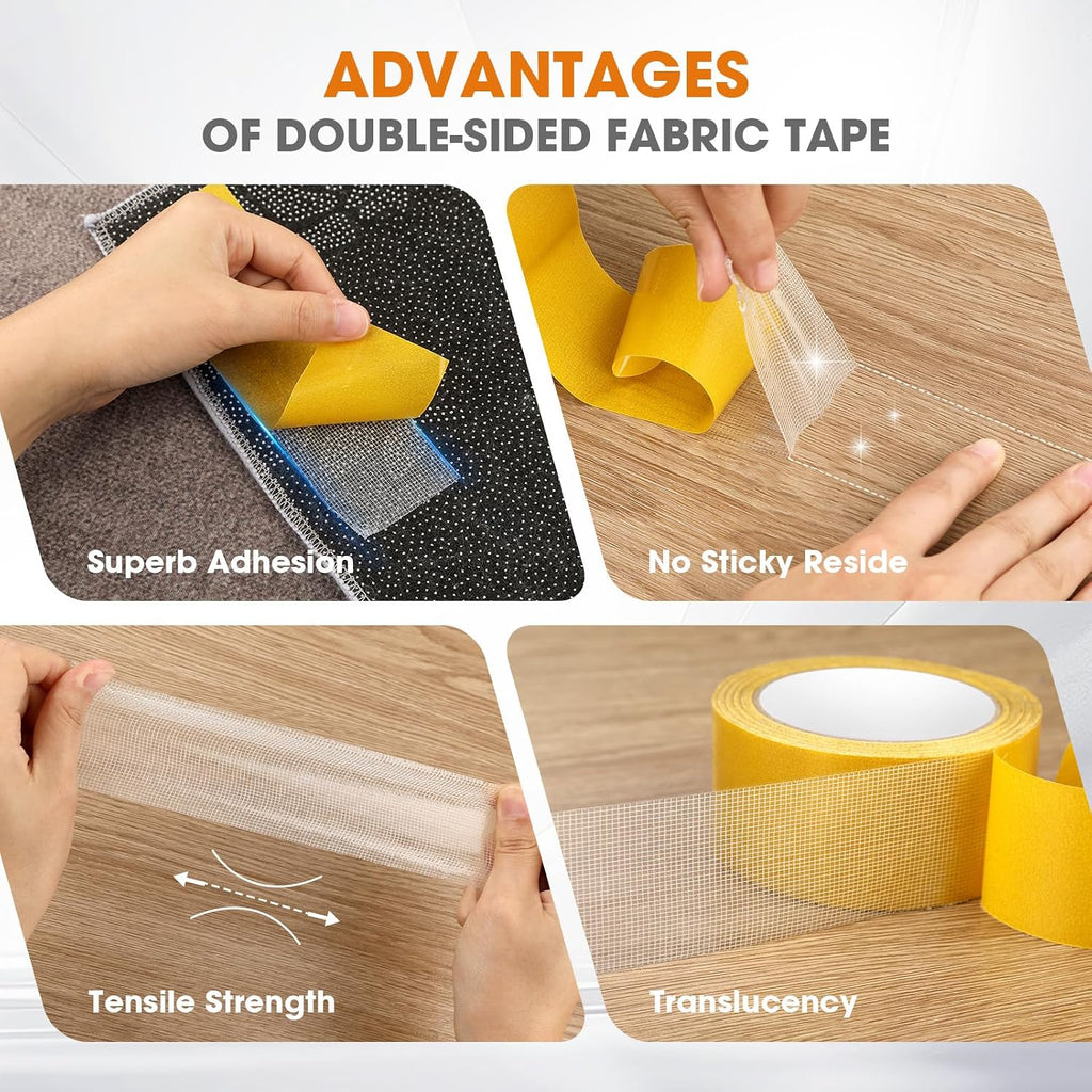 Double Sided Fabric Tape Heavy Duty Mounting Tape, Multifunctional High Stickness Strong Tape, Clear Gauze Fiberglass Tape for Clothes Pictures Posters Frames Carpet Art