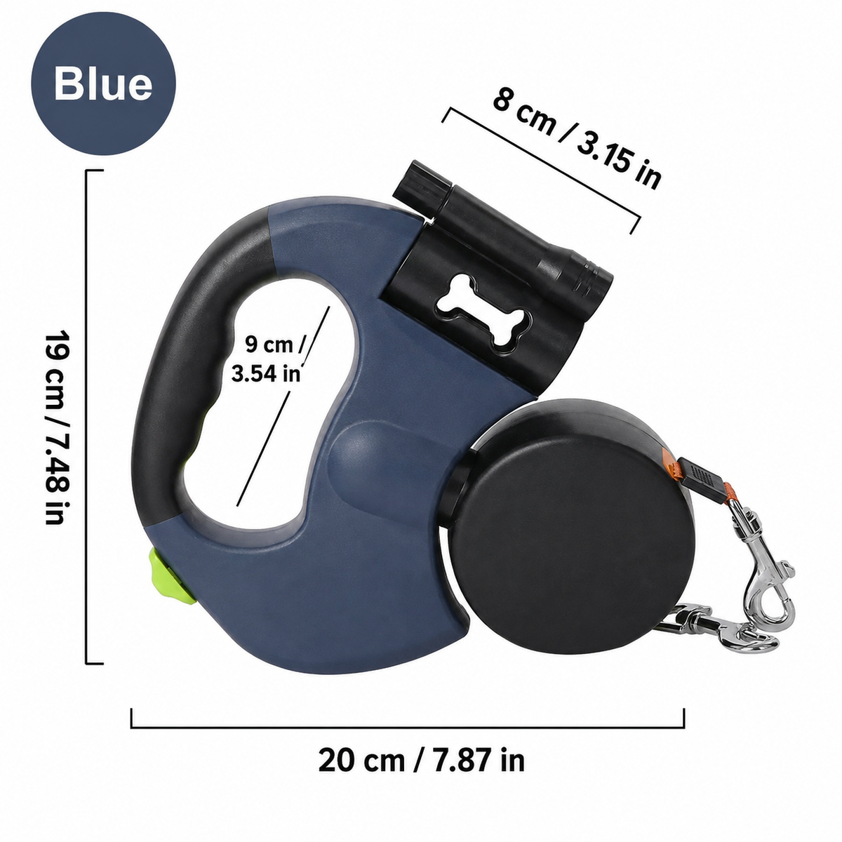 Dual Retractable Dog Leash for Two Dogs, 2 × 10 ft / 3 m Leads, 360° Anti-Tangle, One-Hand Brake with LED Flashlight