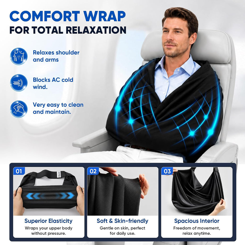 Travel Pillow with Eye Mask, 3-in-1 Airplane Sleep Support Travel Essentials for Comfort, Portable Sleep System with Neck Support Head Strap, Sleeper Hold for Flight Car Train