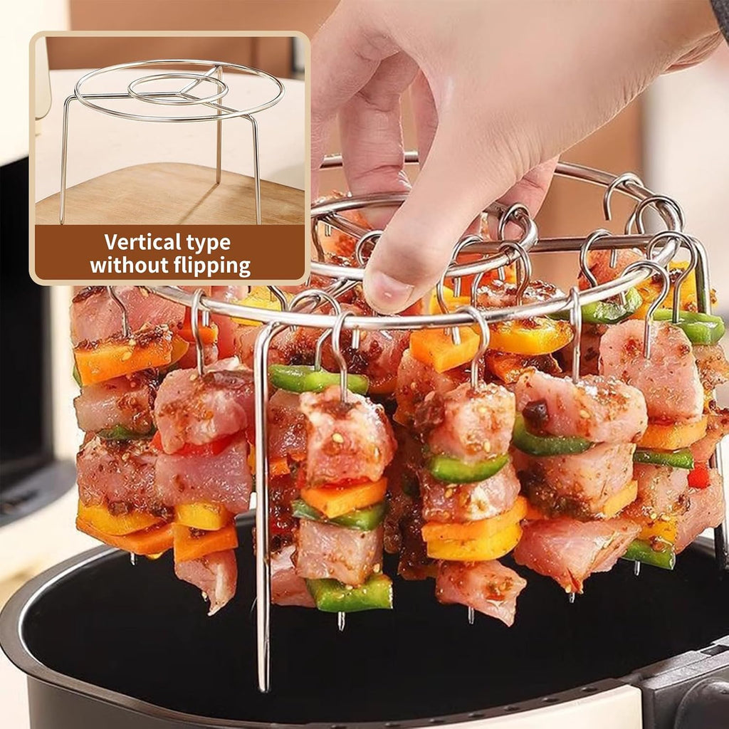 2026 New Air Fryer Grill Skewer Rack, Stainless Steel BBQ Kabob Set, 24 Vertical Meat Skewers with Round Hanging (1)