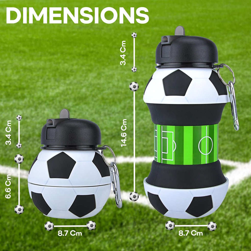Collapsible Water Bottle 19Oz/550ml BPA Free Sports Water Bottle for Kids Gift Folding Water Bottle for Hiking, GYM, School & Sports | Collapsible Cups for Traveling Gift Idea (Soccer)
