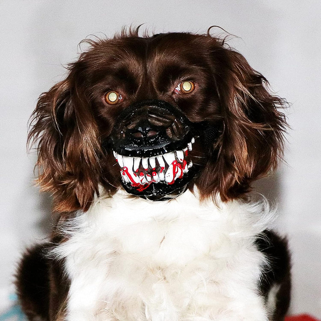 Scary Teeth Dog Muzzle for Halloween, Adjustable Basket Muzzle for Small, Medium and Large Dogs