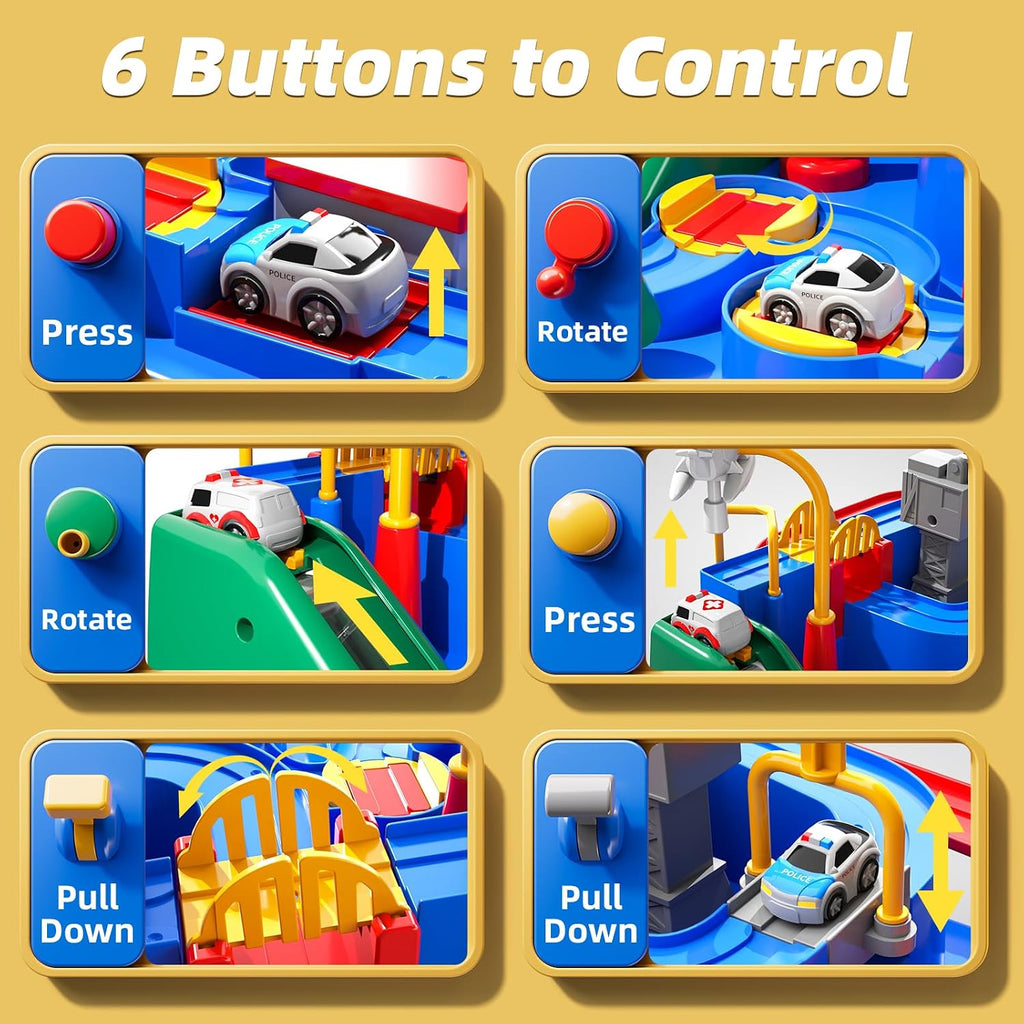 Car Race Track Toy for Kids Ages 3+, Interactive City Track Set with 4 Random Mini Cars, Educational Birthday Gift for Toddlers