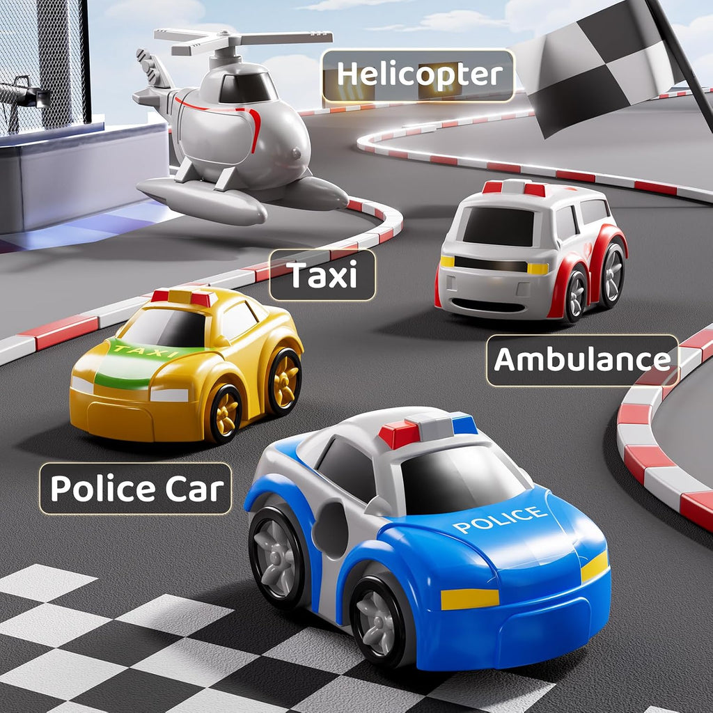 Car Race Track Toy for Kids Ages 3+, Interactive City Track Set with 4 Random Mini Cars, Educational Birthday Gift for Toddlers