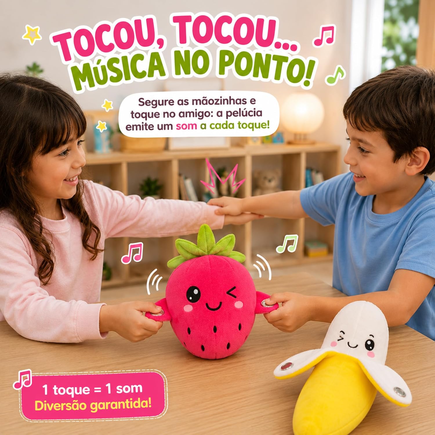 Interactive Sensory Musical Plush Toy for Kids – Banana/Strawberry/Carrot Style with Touch Sensors, Human Contact Sensor, and Sound