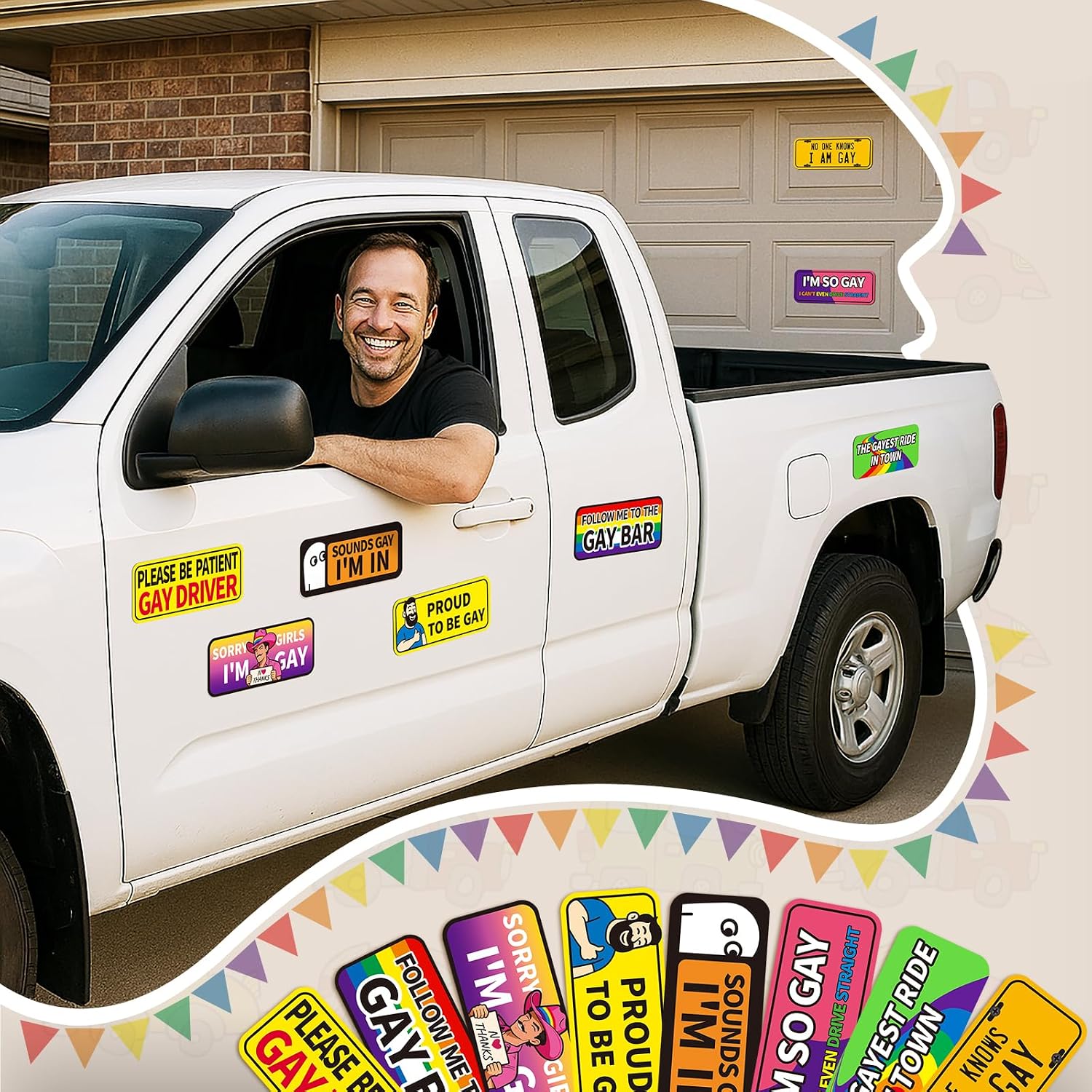 8-Pack Funny Gay Pride Car Magnets, 8 x 3.1 Inch LGBTQ+ Magnetic Bumper Signs for Cars, Trucks & Refrigerators, Reusable Prank Magnets
