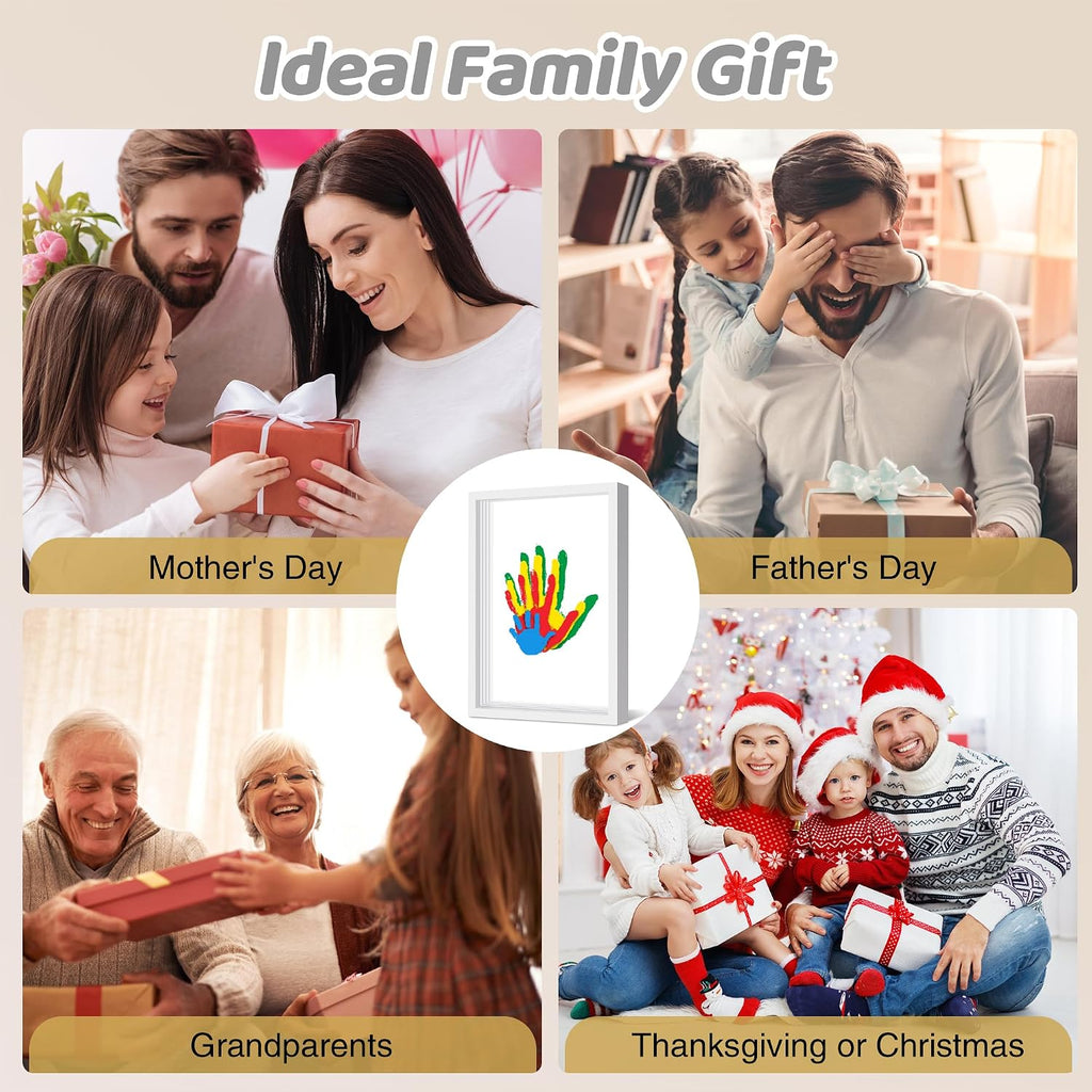 DIY Family Handprint Keepsake Frame Kit for 4, Layered Handprint & Pet Paw Print Memory Frame with 6 Non-Toxic Paints, Thanksgiving Christmas Mother’s Day Father’s Day & Anniversary Gift
