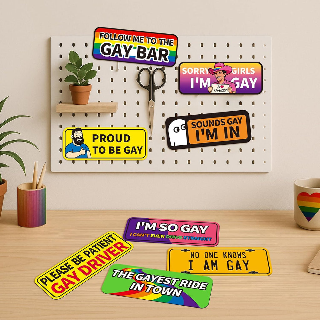 8-Pack Funny Gay Pride Car Magnets, 8 x 3.1 Inch LGBTQ+ Magnetic Bumper Signs for Cars, Trucks & Refrigerators, Reusable Prank Magnets