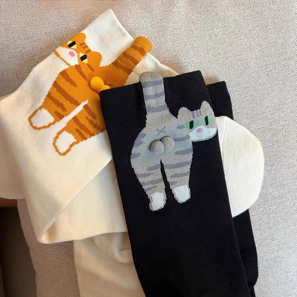 Cute Cat Butt Socks, Funny Animal Novelty Crew Socks, Novelty Cotton Sock for Women（2Pair）