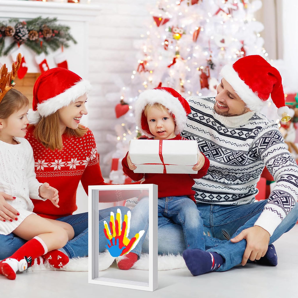 DIY Family Handprint Keepsake Frame Kit for 4, Layered Handprint & Pet Paw Print Memory Frame with 6 Non-Toxic Paints, Thanksgiving Christmas Mother’s Day Father’s Day & Anniversary Gift