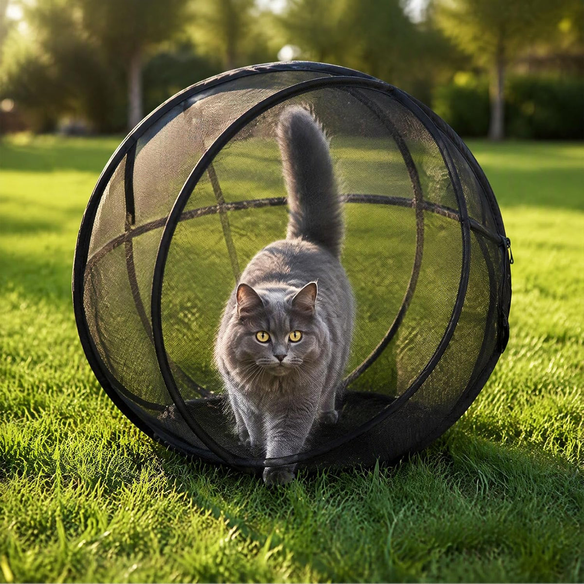 27.6-Inch Foldable Cat Exercise Ball – Rolling Mesh Play Enclosure for Supervised Indoor & Outdoor Exploration