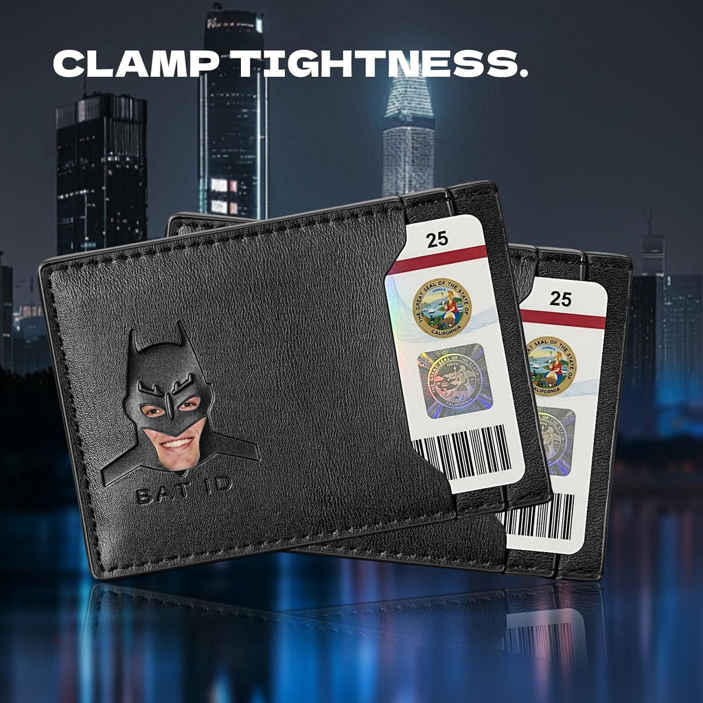 Leather Bat Wallet, Superhero Card Holder with Multiple Card Slots, Face Eyes Cutout Card Holder, Personalized ID Wallet