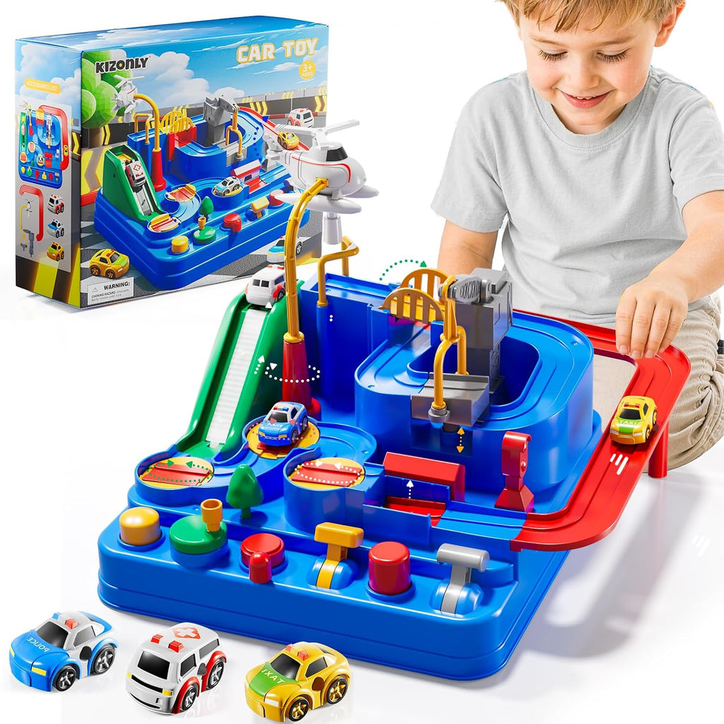 Car Race Track Toy for Kids Ages 3+, Interactive City Track Set with 4 Random Mini Cars, Educational Birthday Gift for Toddlers