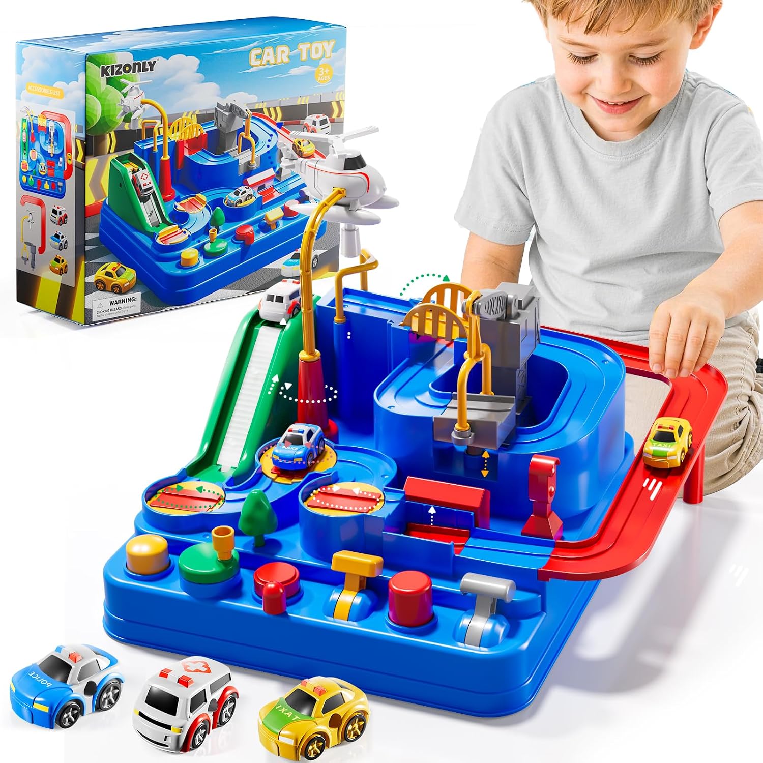 Car Race Track Toy for Kids Ages 3+, Interactive City Track Set with 4 Random Mini Cars, Educational Birthday Gift for Toddlers