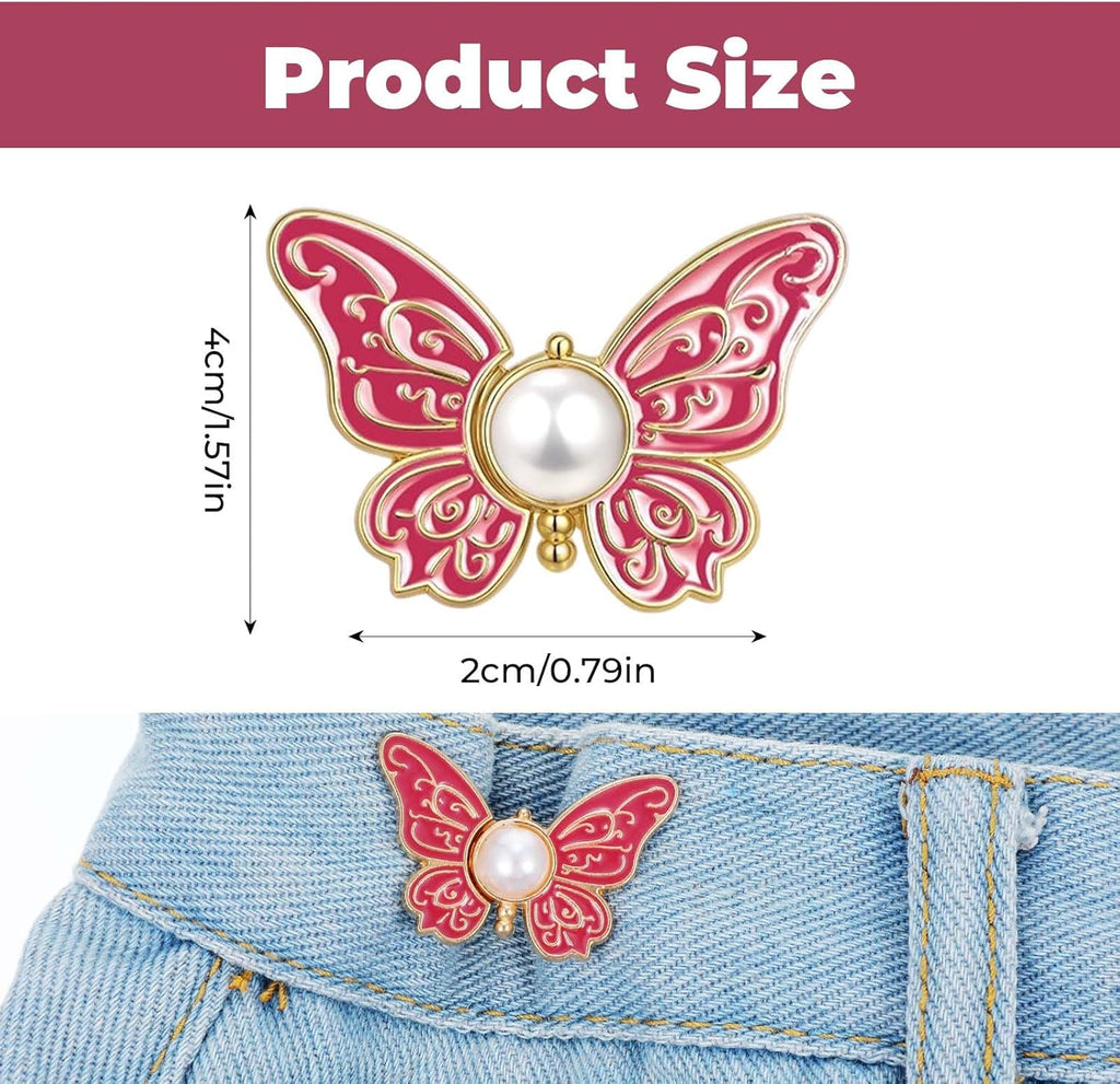 8 Sets Butterfly Pant Waist Tightener for Women, Adjustable Jean Buttons for Loose Jeans, Decorative Detachable Pants Clips to Tighten Waist, No Sew and No Tools Required