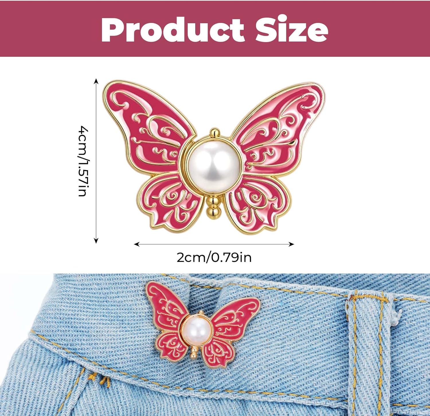 8 Sets Butterfly Pant Waist Tightener for Women, Adjustable Jean Buttons for Loose Jeans, Decorative Detachable Pants Clips to Tighten Waist, No Sew and No Tools Required