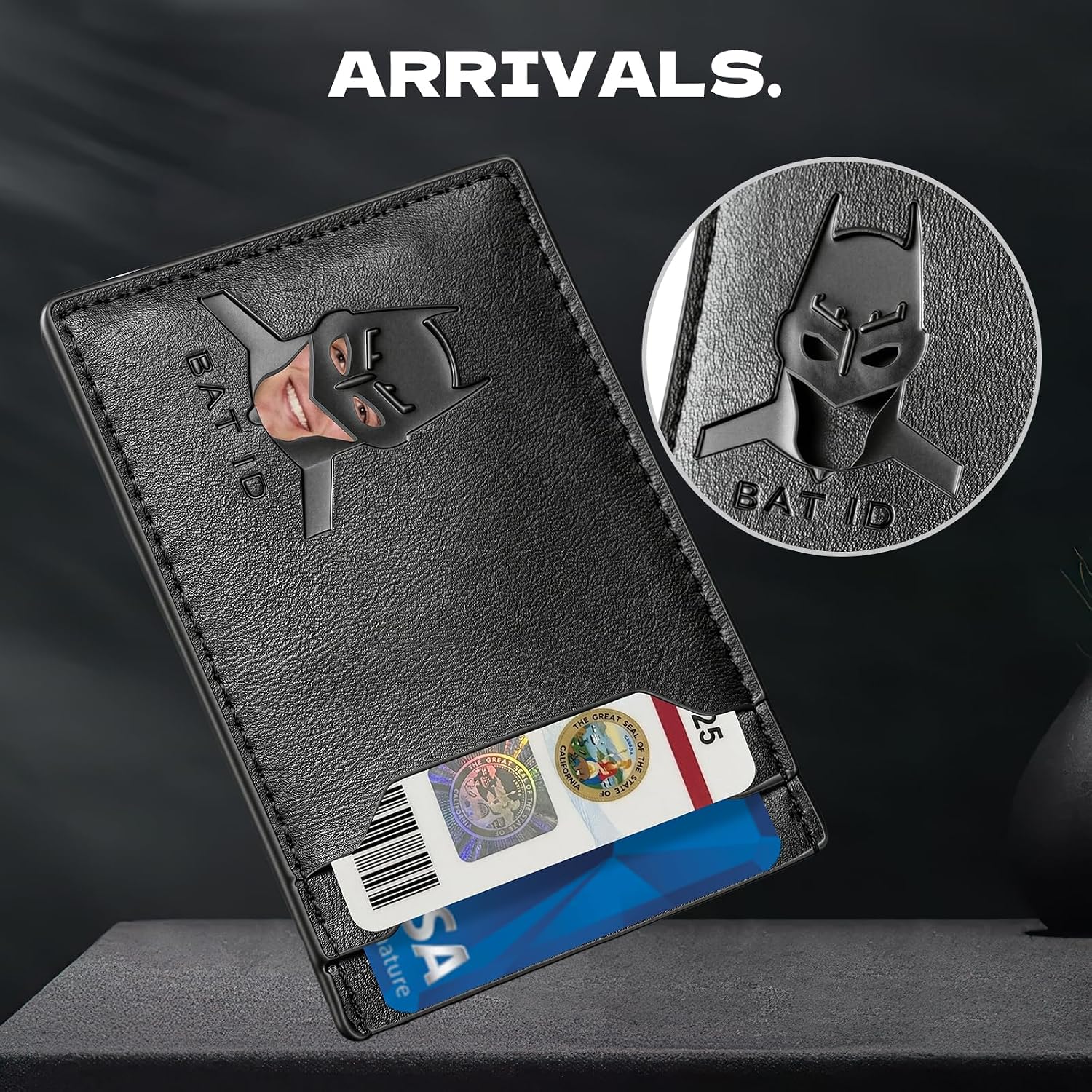 Leather Bat Wallet, Superhero Card Holder with Multiple Card Slots, Face Eyes Cutout Card Holder, Personalized ID Wallet