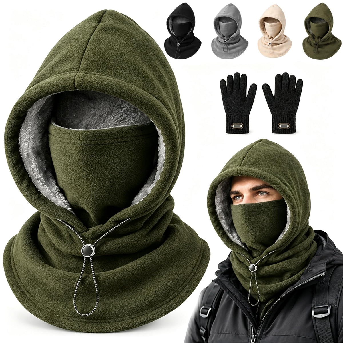 3-in-1 Thermal Balaclava Hood – Adjustable Winter Face Cover, Neck Warmer & Cold-Weather Hood for Men and Women