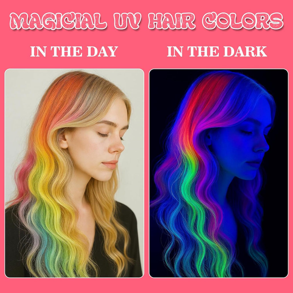 Temporary Hair Chalk Set – 6/12 Colors, UV Reactive Neon Hair Color, Washable Blacklight Hair Chalk for Halloween, Cosplay & Parties
