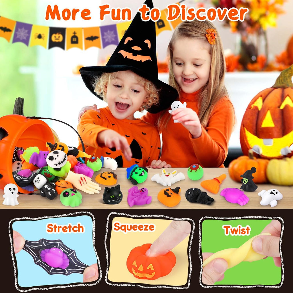 30PCS Halloween Mochi Squishy Toys, Mini Party Favors for Kids, Non-Candy Trick-or-Treat Goodie Bag Fillers