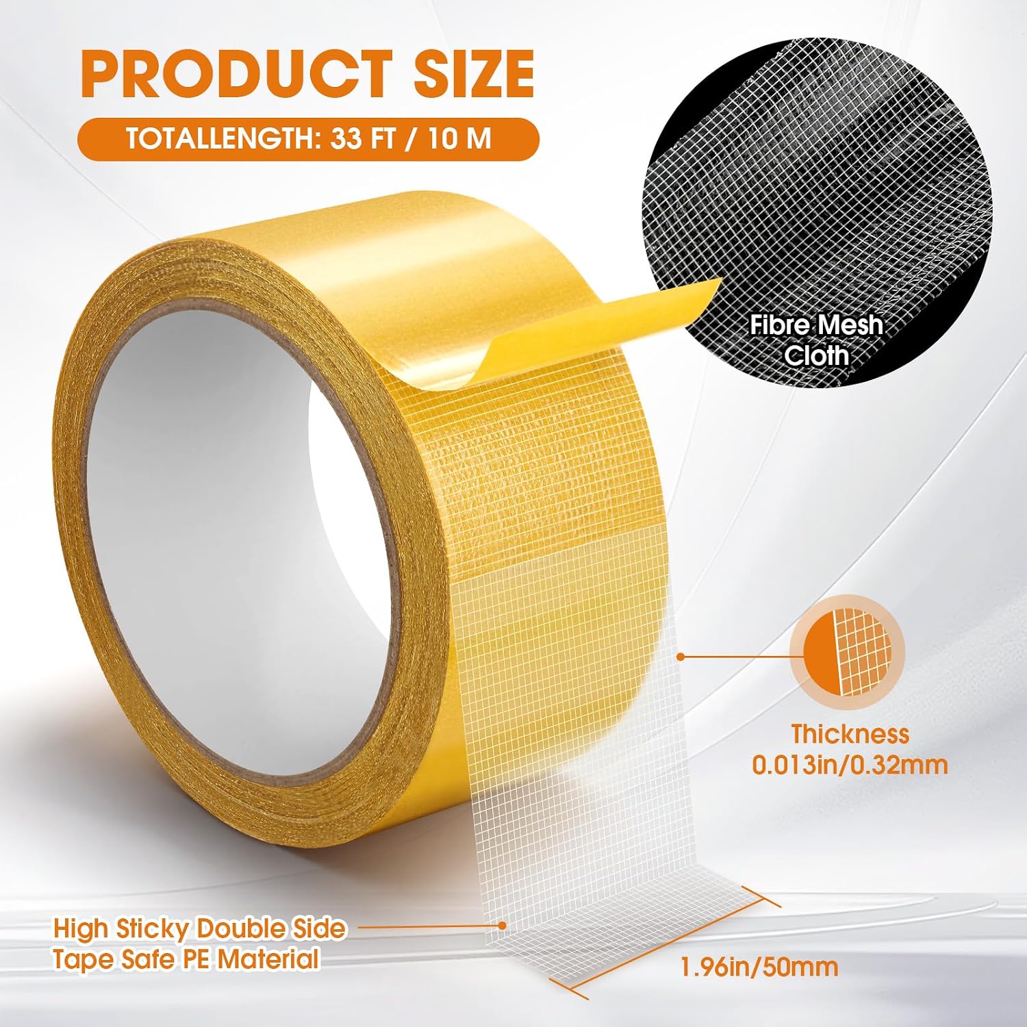 Double Sided Fabric Tape Heavy Duty Mounting Tape, Multifunctional High Stickness Strong Tape, Clear Gauze Fiberglass Tape for Clothes Pictures Posters Frames Carpet Art