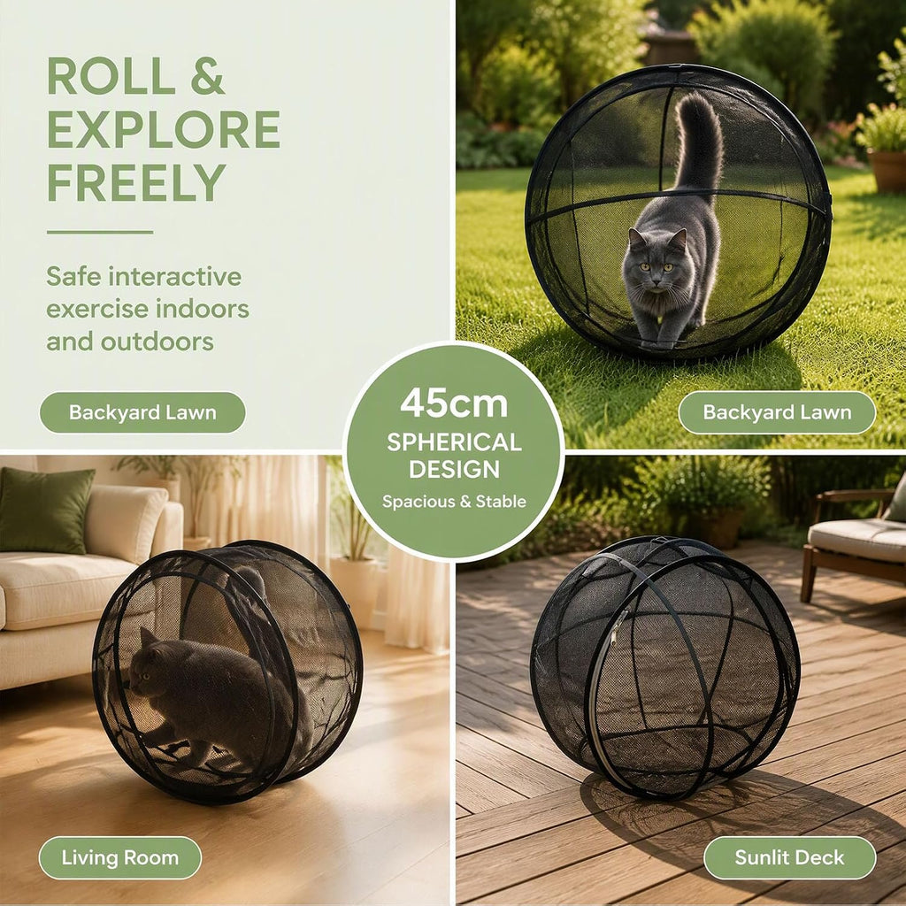 27.6-Inch Foldable Cat Exercise Ball – Rolling Mesh Play Enclosure for Supervised Indoor & Outdoor Exploration