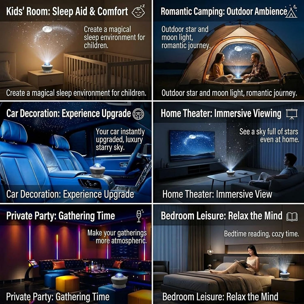 Hd Smart Dynamic 5d Holographic Night Light Projector,USB Galaxy Projector with 6/12Projection Films,Plug-and-Play,360° Adjustable,for Kid Adult Bedroom Ceiling Wall Room