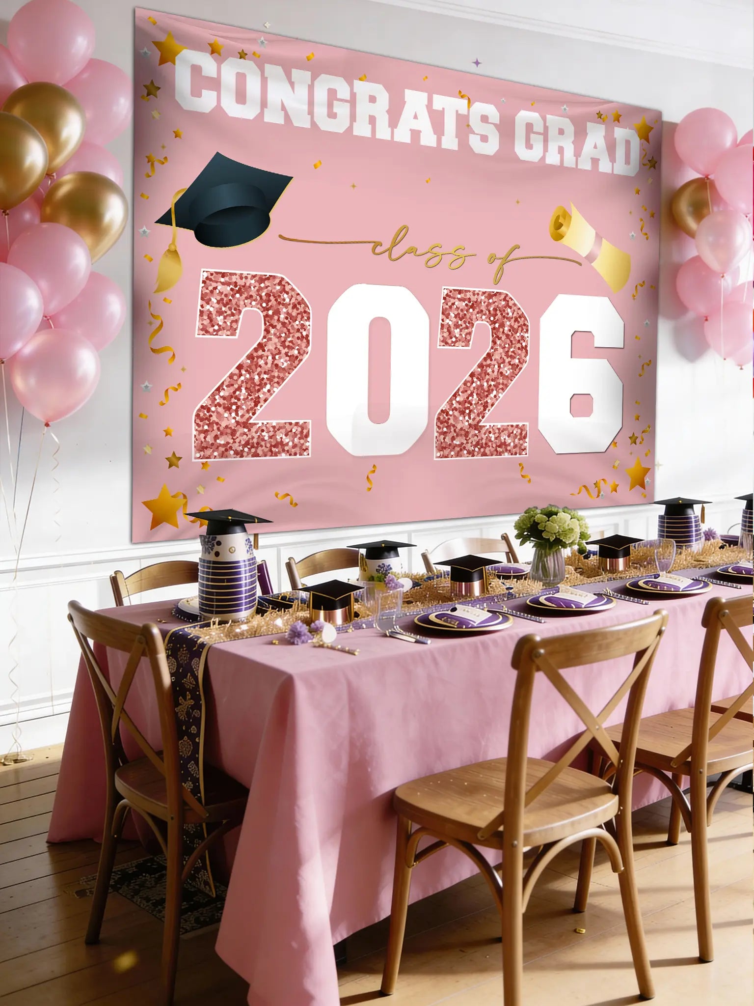 Class of 2026 Graduation Banner (47"x67") - Blue & Gold Congrats Grad Backdrop