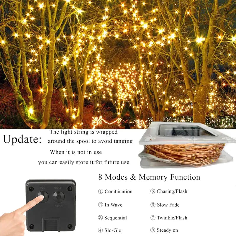 2-Pack Solar Outdoor String Lights, 80FT 240 LED Waterproof Fairy Lights with 8 Modes for Garden, Party, Patio Decor, Solar Outdoor Lights