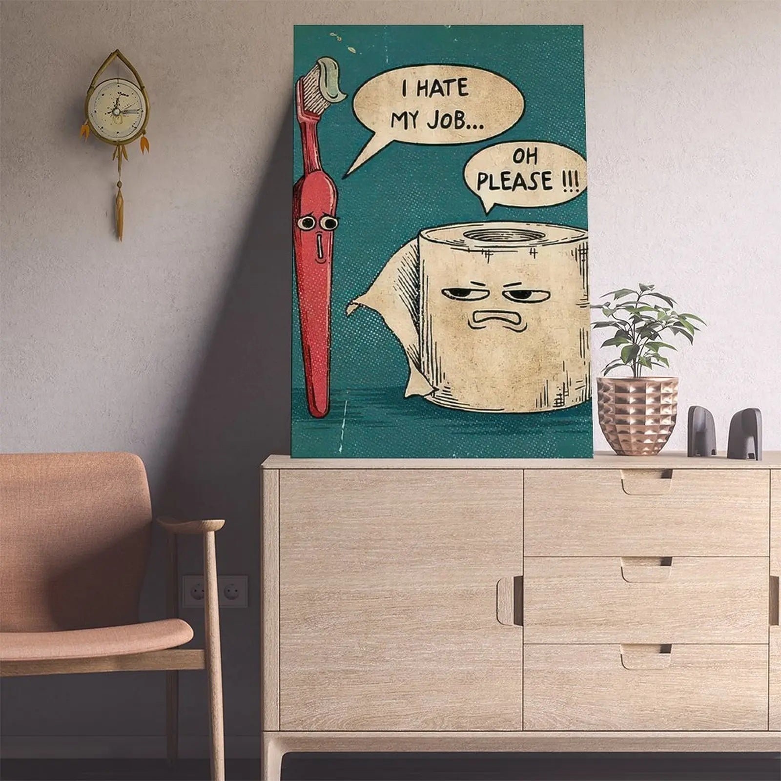 Piece I Hate My Job Funny Toothbrush And Toilet Paper Poster Print Unique Humor Canvas Painting Wall Art Picture Bathroom Decoration