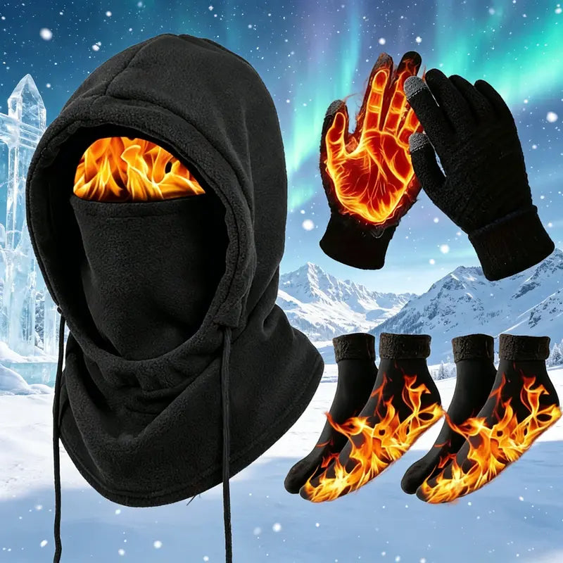 Unisex 2/3/4-Piece Winter Outdoor Set with Full Face Cover, Gloves & Thermal Socks, Warm Windproof Gear for Skiing, Cycling, Snowboarding & Cold Weather