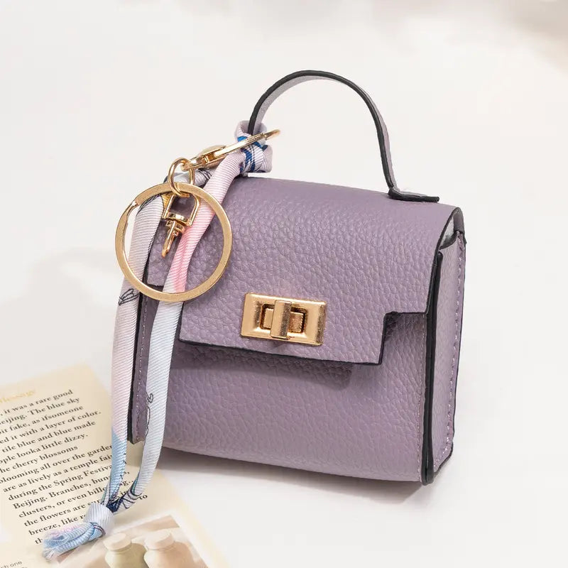 Mini Leather Bag Keychain with Colorful Strap
