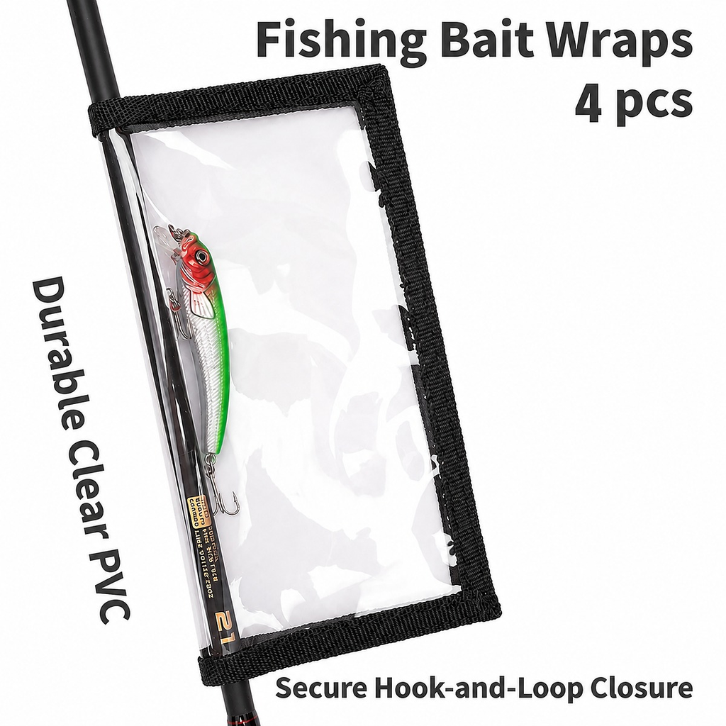 4 Pack Fishing Bait Cover Durable Clear 0.5mm PVC Lure Wrpas for Shape Fishing Hooks Fishing Bait Storage Protector for Saltwater Freshwater Fishing Gear 2Large+2Medium