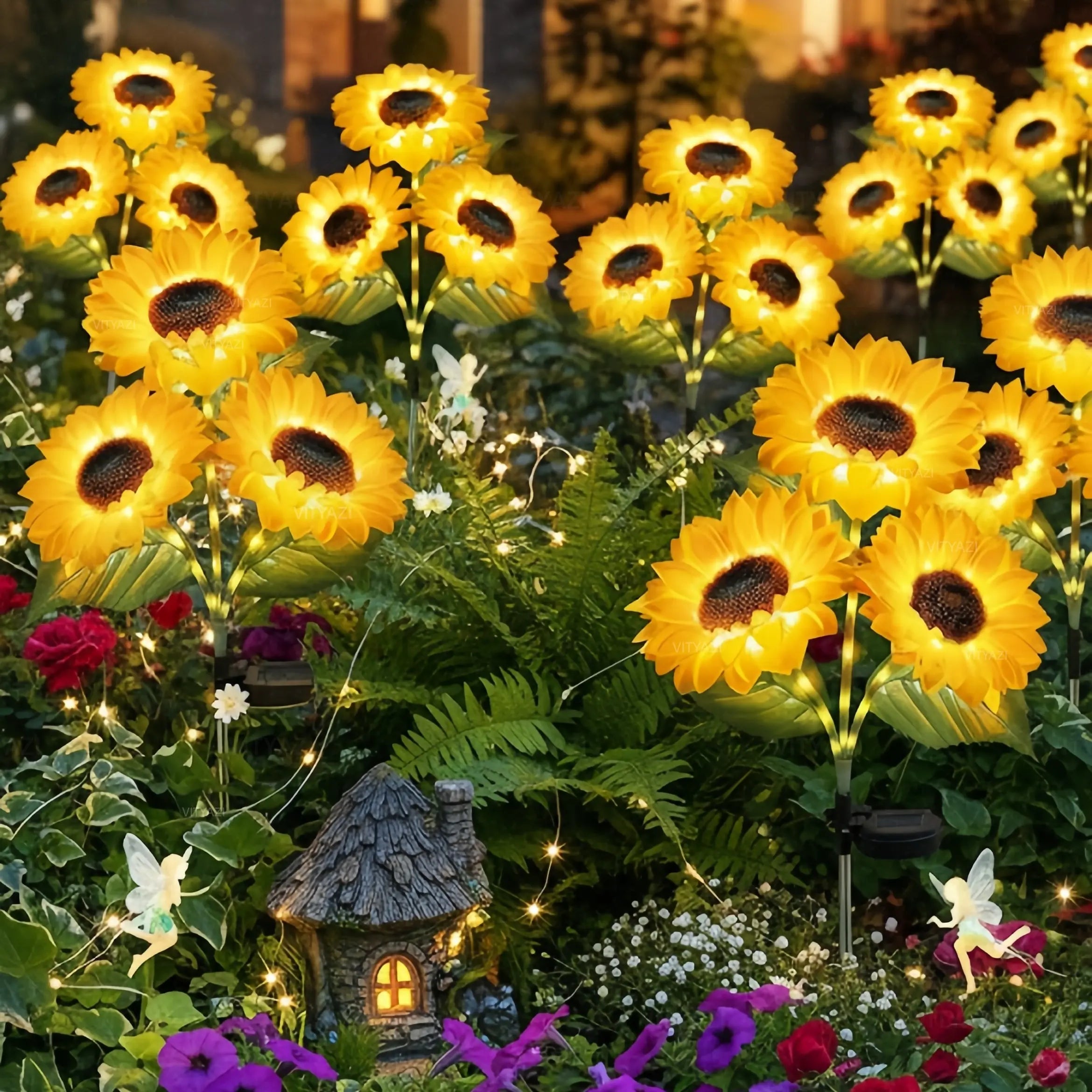 2/4/8pcs Solar LED Sunflower Garden Lights Realistic