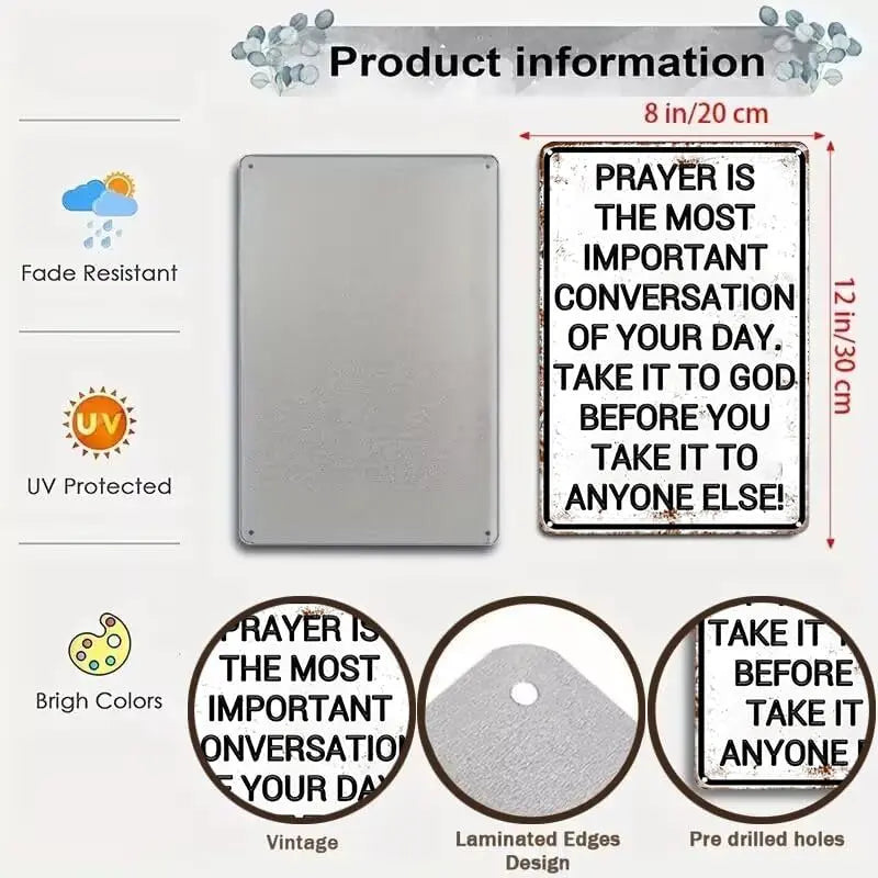 Christian Gifts for Men Women Prayer Is The Most Important Conversation of Your Day Vintage aluminum Sign Religious Metal Wall Art for Home Church Prayer Room Office Chapel Decor 8x12 Inch christian wall decor christian wall art religious wall art