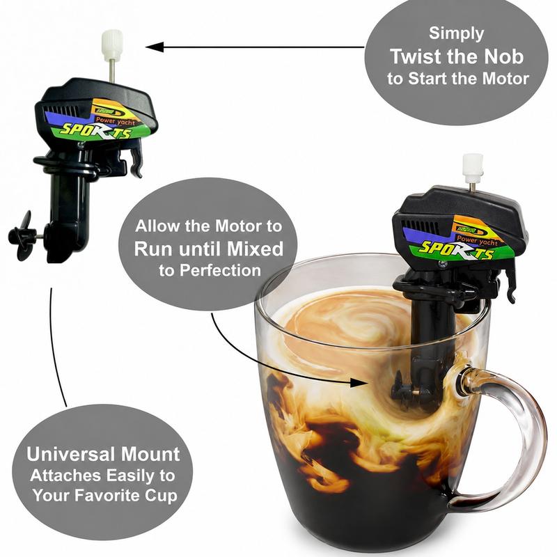 Wind-Up Outboard Mini Boat Motor Coffee Mixer Novelty Beverage Stirrer for Cups, Mugs, & Glasses, Unique Drink Mixing Gadget Toy, Perfect Stocking Stuffer or Holiday Gift