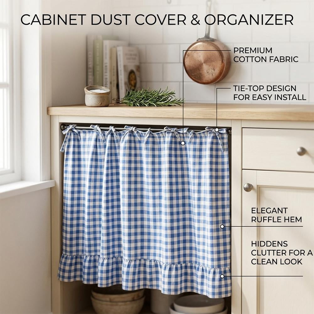 Cotton Linen Oven Skirt Curtain for Kitchen, Farmhouse Tie-Top Cabinet Curtain with Ruffles for Dishwasher, Sink & Stove Decor