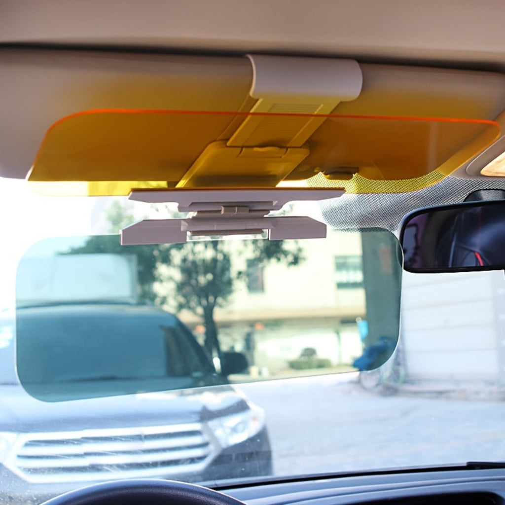 2-in-1 Car Sun Visor Extender, Day & Night Anti-Glare Shield with Gray & Yellow Lenses, UV Protection Clip-On Sun Blocker for Driving