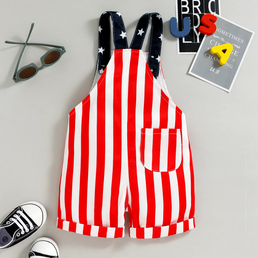 Baby 4th of July American Flag Denim Overall Shorts