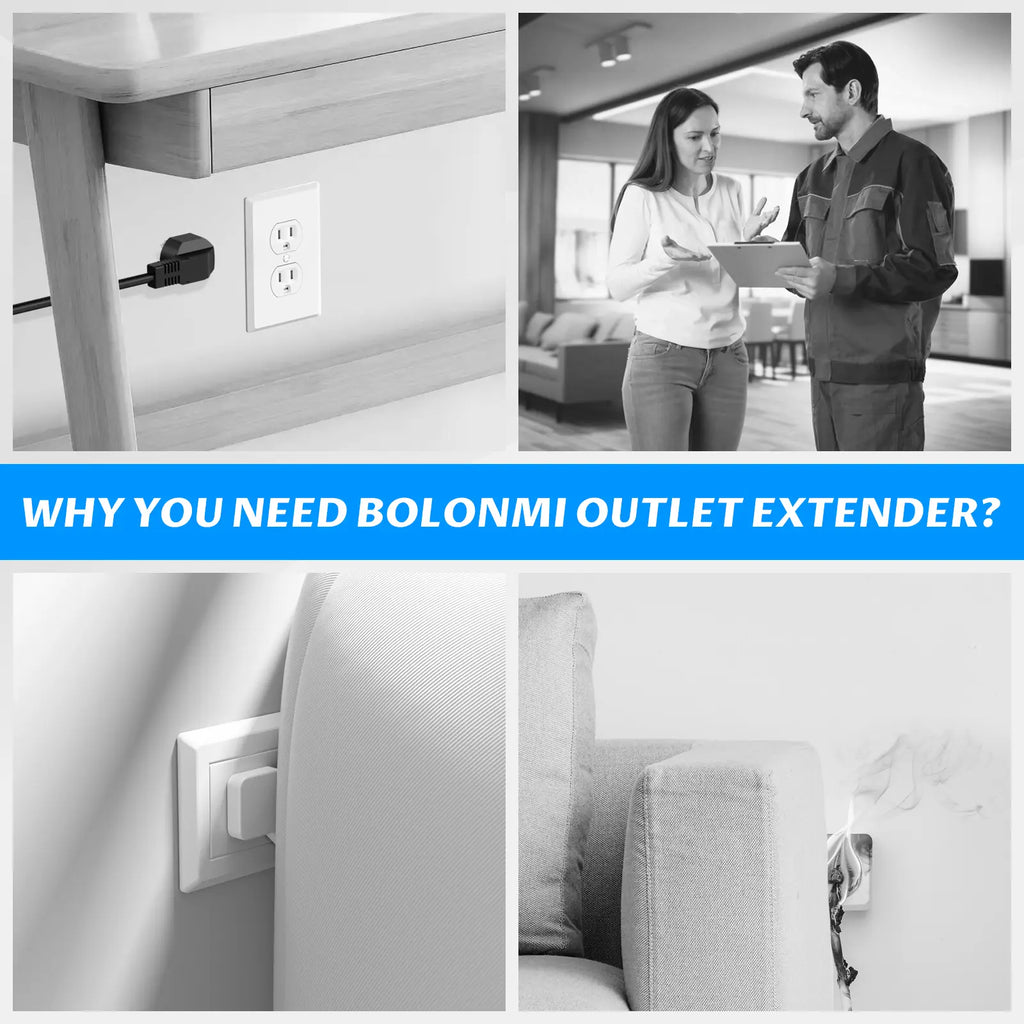 【100% FIRE-SAFE】EAZY Outlet Extender – Prevents Fire Hazards, Extendable 18"-28" Featuring USB-C, USB-A & 2 AC Outlets, 180° Rotating Plug Adapter for Hard-to-Reach Sockets Behind Furniture