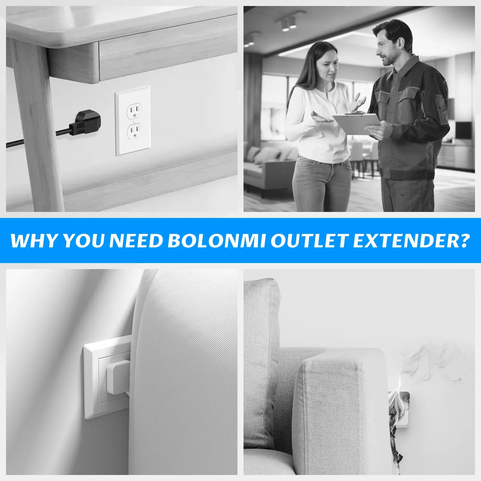 【100% FIRE-SAFE】EAZY Outlet Extender – Prevents Fire Hazards, Extendable 18"-28" Featuring USB-C, USB-A & 2 AC Outlets, 180° Rotating Plug Adapter for Hard-to-Reach Sockets Behind Furniture