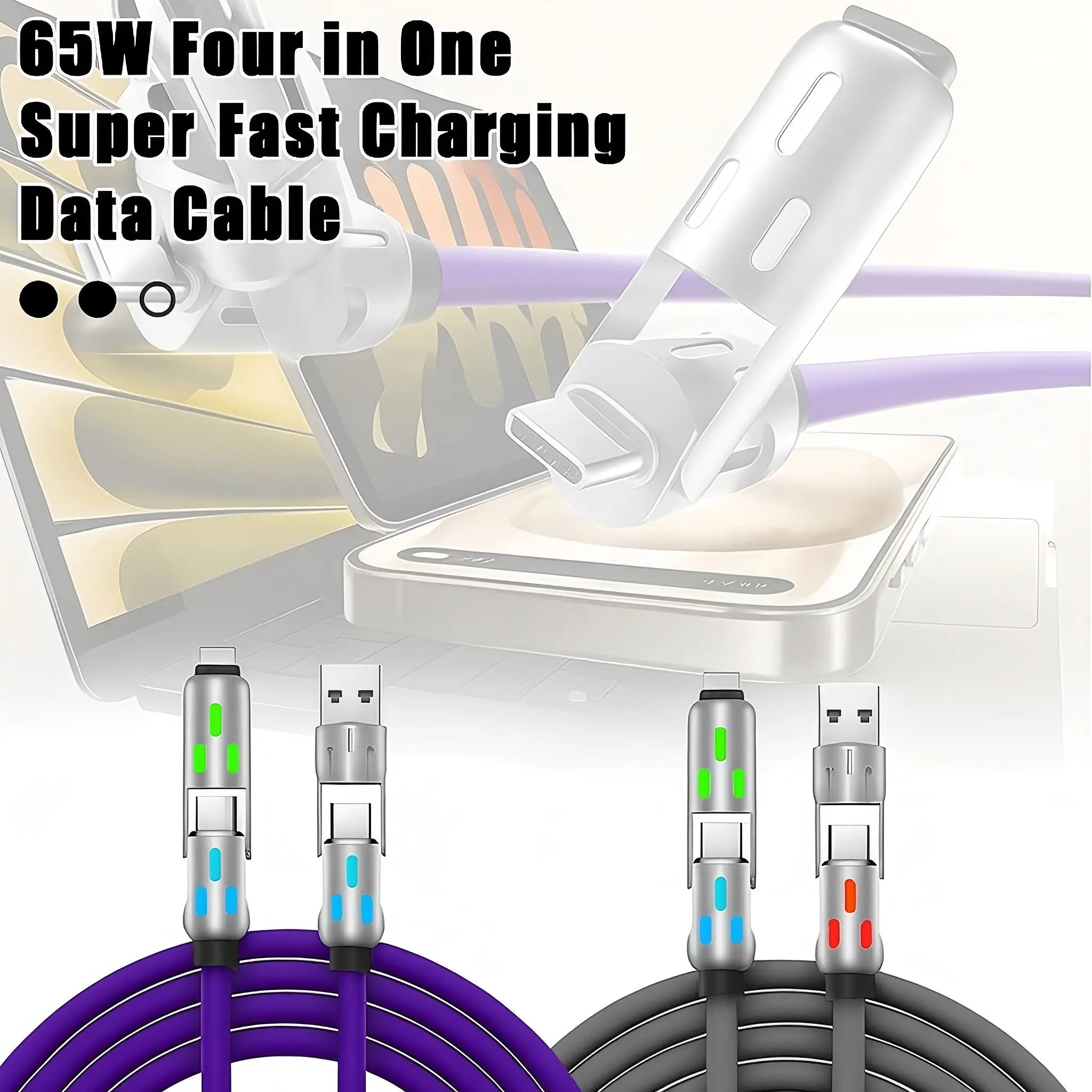 6.6FT 4-in-1 USB-C Cable, PD Fast Charging, Data Sync, EXAVON USB-A, Type-C, Lightning,  Aluminum, Compatible
