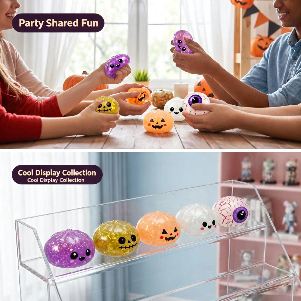 Halloween Dumpling Squishy Toy with Steamer-Style Storage Box, Slow-Rising Squeeze Toy, Spooky Sensory Party Favor & Gift