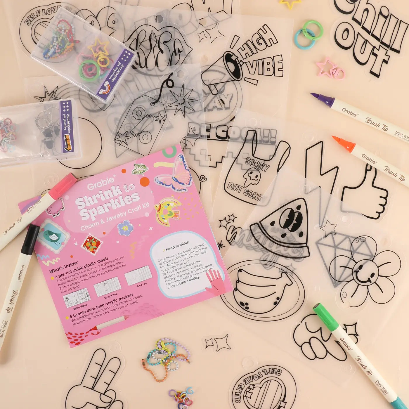 Grabie Shrink to Sparkles Craft Kit, Shrinky Dinks, Retro Style, Vintage Style