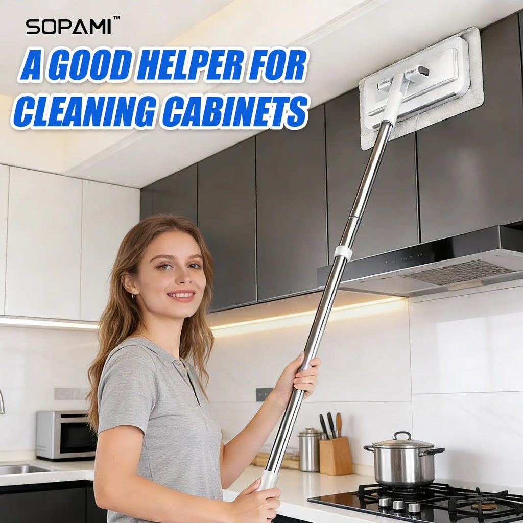 SOPAMI Disposable Mop, Hands-Free Floor Mop with Clamp, Dry Wet Use Dust Mop for Hardwood & Tile