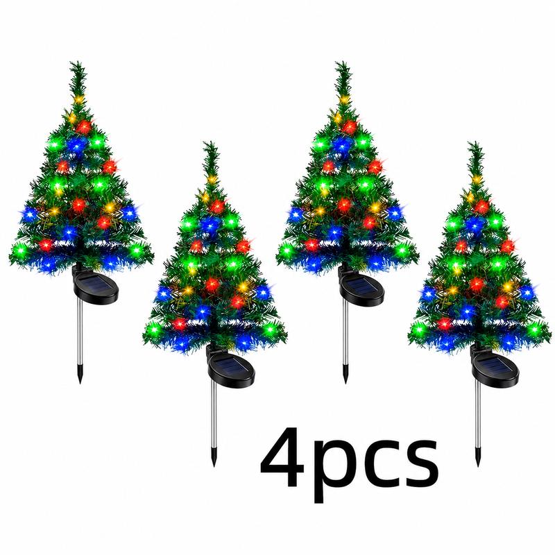 Solar Outdoor Lights, 4-Pack 27.6-Inch Pre-Lit Multicolor LED Christmas Tree Pathway Lights, Regular or Strawberry Light String Upgrade, Auto On/Off for Yard & Garden