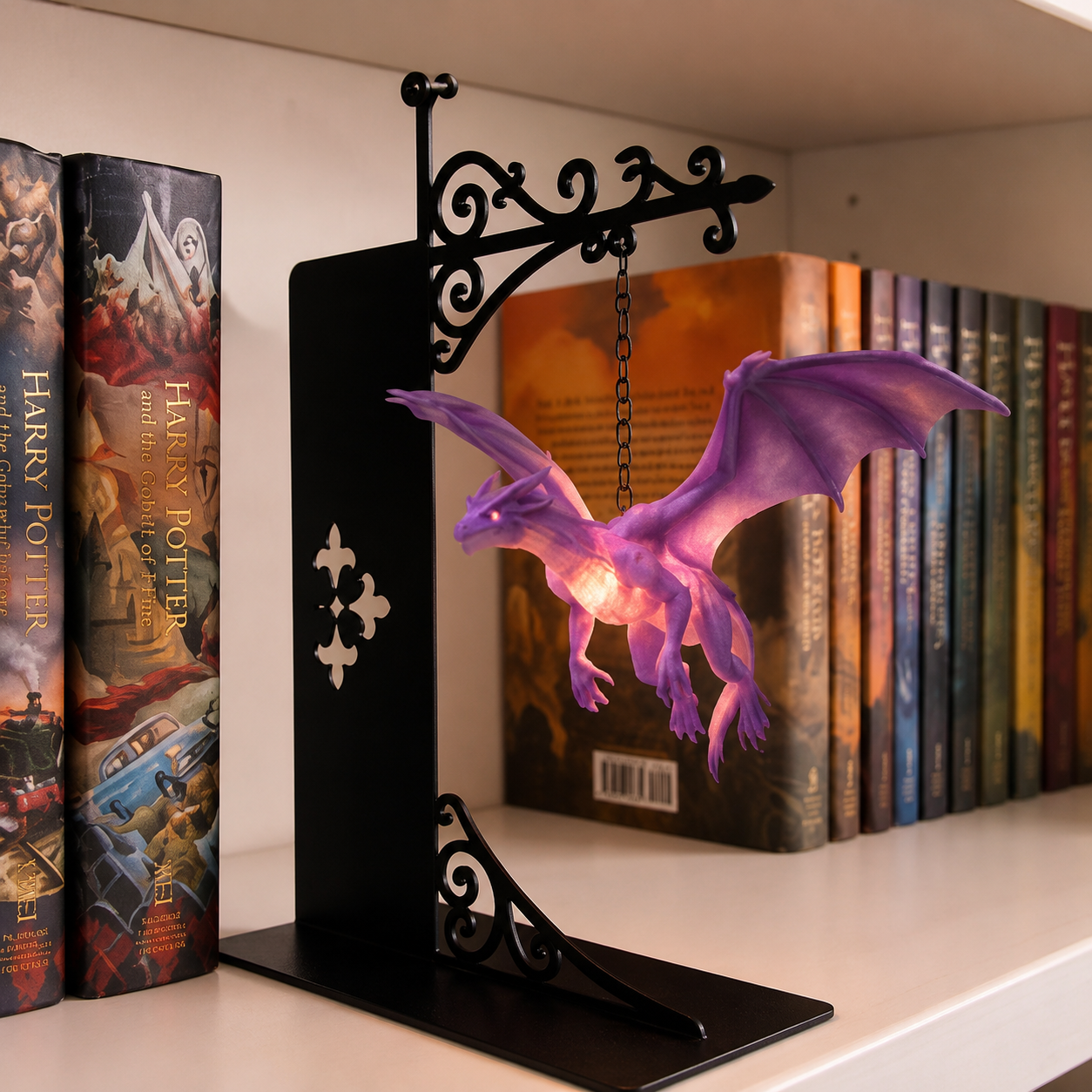 Dragon Bookshelf Lamp, Fantasy Hanging Dragon Light for Bookcase, Warm LED Nightlight, Vintage Decorative Book Shelf Light, Unique Gift for Book Lovers and Dragon Fans, Home Library Desk Decor