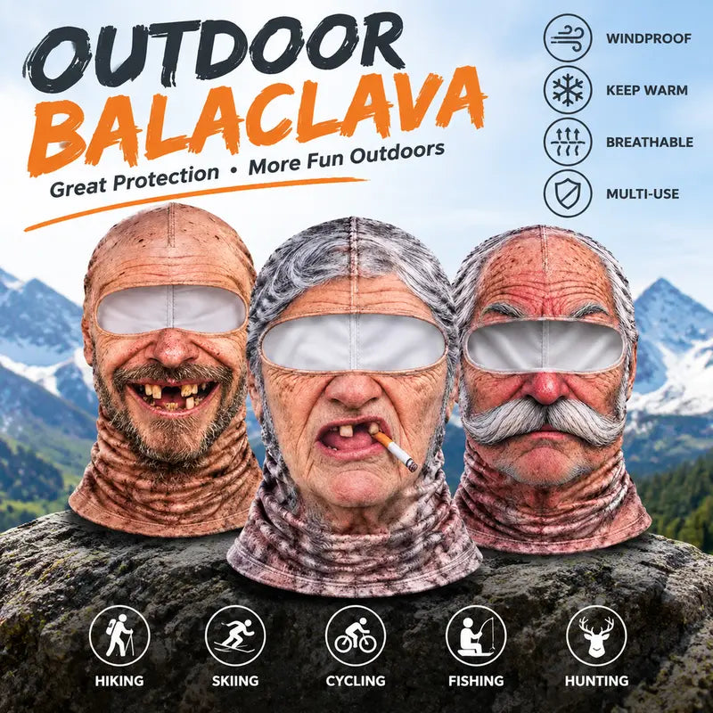 Funny Old Man Winter Face Mask, 3D Realistic Balaclava with Stretch Fit for Skiing, Snowboarding, Outdoor Cold Weather, Parties & Funny Photos